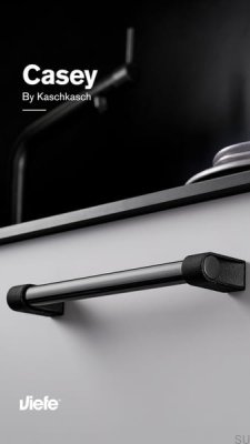 Tirador alargado para muebles Casey 320 de aluminio y titanio pulido en negro