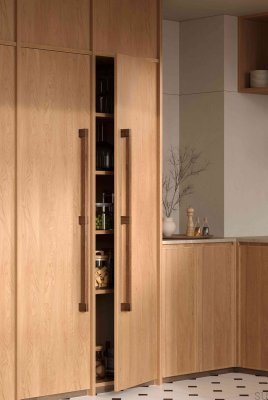 Tirador para muebles alargado de madera de doble cara Hako Big 480 en nogal