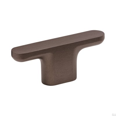 Perilla para muebles de metal liso en color marrón oscuro con diseño de barra en T