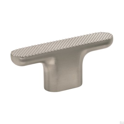 Perilla para muebles de metal con agarre vibratorio en forma de T, color plateado cepillado