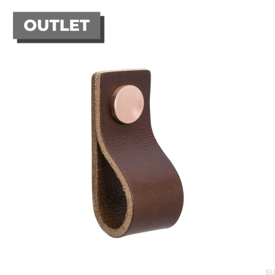 Pomo para mueble Loop 65, cuero marrón con cobre