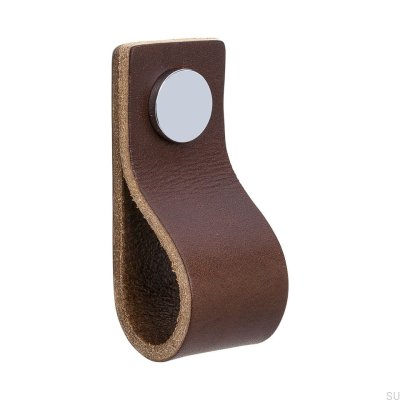 Pomo para mueble Loop 65, cuero marrón con cromo