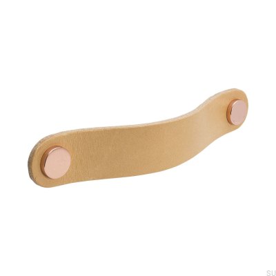 Tirador para mueble largo Loop Round 128, piel natural con cobre