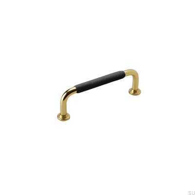 Tirador para mueble alargado 1353 96 Latón Cuero Negro