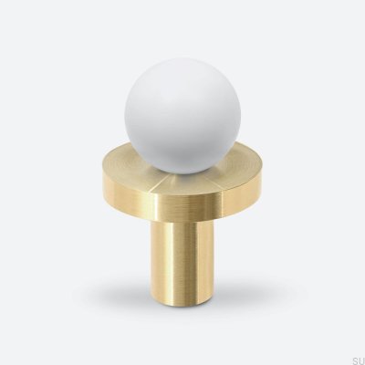 Pola - Pomo para muebles blanco de latón con almohadilla de latón cepillado
