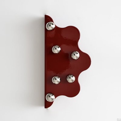 Tirador para muebles Mare 200 de acero con borde rojo y bolas plateadas cepilladas