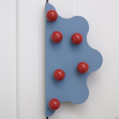 Tirador para muebles Mare 200 de acero con borde azul y bolas rojas
