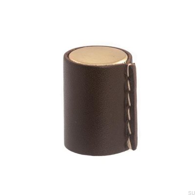 Pomo para mueble Läderknopp Oro cepillado con cuero marrón