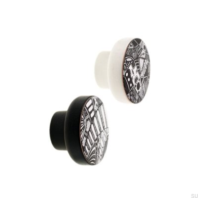 Pomo para muebles Kosmosy Black&White 40 de madera esmaltada en blanco (modelo C)