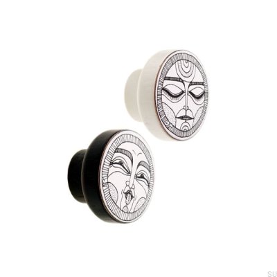 Pomo para mueble Caras Blanco y Negro 40 Madera Esmaltada Blanco (modelo C)