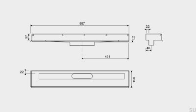 Desagüe lineal 1003 900 Brida derecha Pared acero