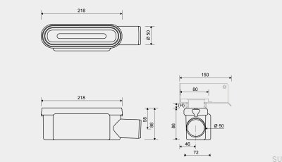 Módulo de desagüe con salida lateral horizontal de 50 mm con sifón extraíble