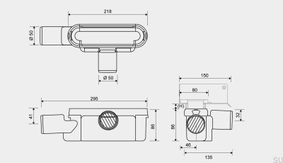 Módulo de desagüe con dos salidas horizontales de 50 mm con sifón extraíble