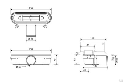 Módulo de desagüe con salida horizontal de 50 mm con barrera mecánica antiolores