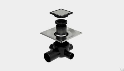 Conjunto de desagüe cuadrado HighLine Custom con salida horizontal de 75 mm y conexiones laterales