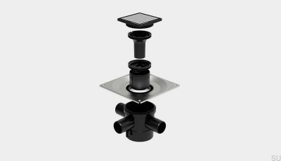 Conjunto de desagüe cuadrado HighLine Custom con salida vertical de 110 mm y conexiones laterales