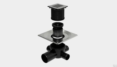ClassicLine Desagüe de columna cuadrado con salida horizontal de 75 mm y conexiones laterales