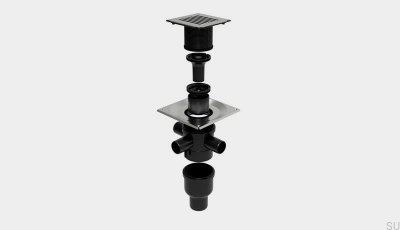 ClassicLine Desagüe de columna cuadrado con salida vertical de 75 mm y conexiones laterales