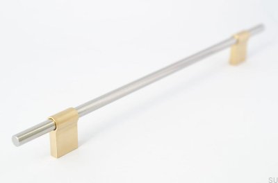 Tirador para mueble alargado Line Mix 224 Acero pulido con latón cepillado
