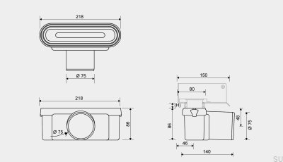 Módulo de desagüe con salida horizontal 75 mm con sifón extraíble