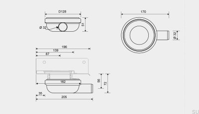 Módulo de desagüe de esquina con salida horizontal de 32 mm
