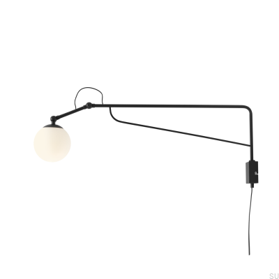 Lámpara de pared grande de metal negro y cristal Soho