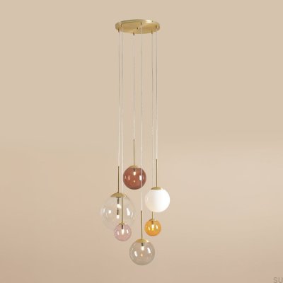 Lámpara colgante Bosso de latón multicolor con 6 anillos
