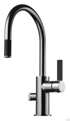 Grifo de cocina con caño extraíble y válvula para lavavajillas ARM385 Latón Cromo Plateado con Acabado Negro