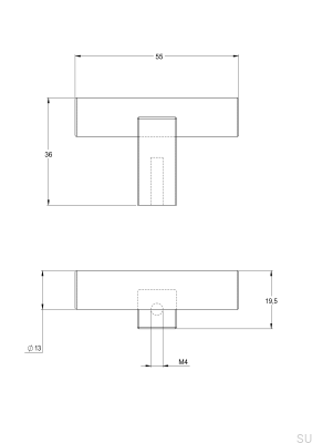 Pomo para mueble T-Bar Bar055, latón pulido, sin barnizar