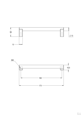 Tirador para mueble Bar173 160 de latón cromado negro cepillado