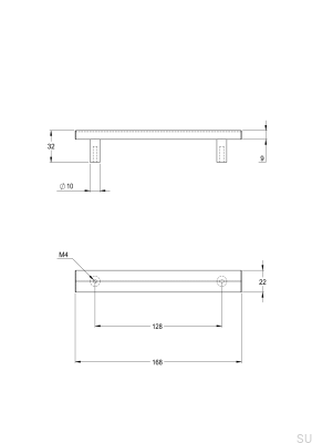 Tirador para mueble oblongo Bean 128, latón, plata, cromo
