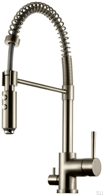 Grifo de cocina con válvula para lavavajillas EVO186 Latón Niquelado Cepillado