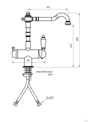 Grifo de cocina con válvula para lavavajillas FME184 Latón pulido Sin lacar