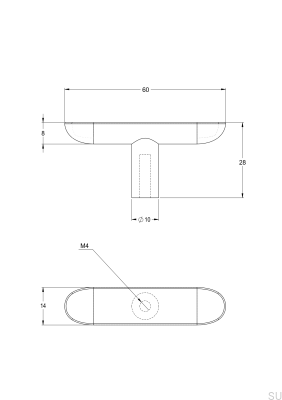 Pomo para mueble T-Bar Pastille 60, latón, plata, cromo