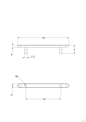 Tirador para mueble oblongo Pastille 128, latón, plata, cromo