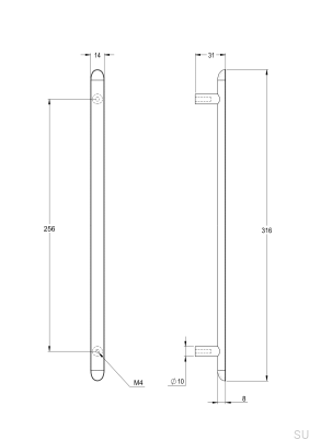 Tirador para mueble oblongo Pastille 256, latón niquelado, cepillado