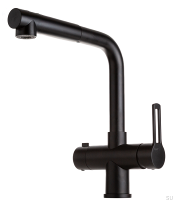 Grifo de cocina con caño extraíble y válvula para lavavajillas RIN887 Latón Negro Mate