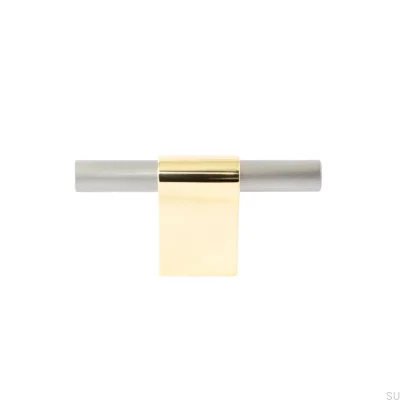 Perilla para muebles T-Bar Line Mix 60 de latón pulido sin lacar con acero cepillado