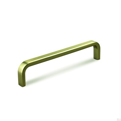 Tirador alargado para muebles Positano 128 de metal dorado cepillado
