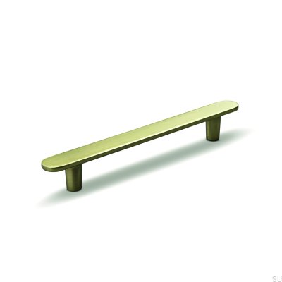 Tirador alargado para mueble Cesano 128, metal dorado cepillado
