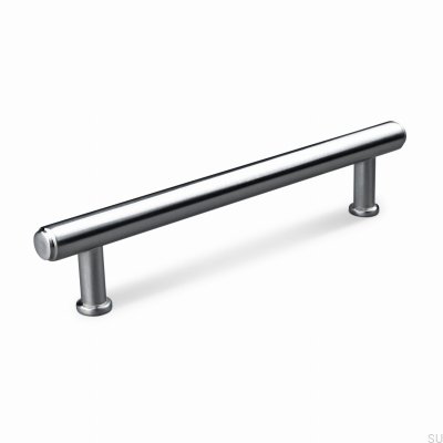 Tirador alargado para muebles Matera 128 de metal cepillado plateado