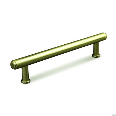 Tirador alargado para muebles Matera 128 de metal dorado cepillado