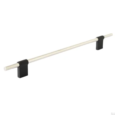 Tirador alargado para muebles Line Mix 224 de acero pulido con aluminio negro