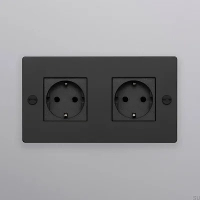 Toma doble Tipo F Cruz 2G Acero Negro Estándar Europeo