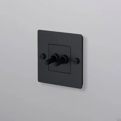 Interruptor doble sin logo Cruz 1G Acero Negro Estándar Europeo