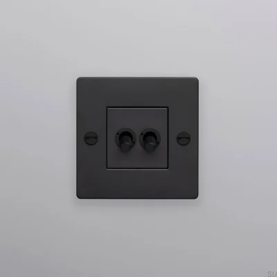 Interruptor doble sin logo Cruz 1G Acero Negro Estándar Europeo