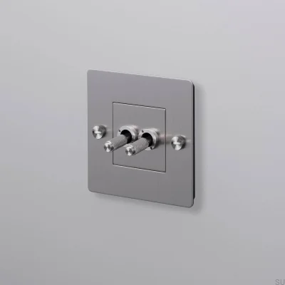 Interruptor doble sin logo Cruz 1G Acero Plata Estándar Europeo