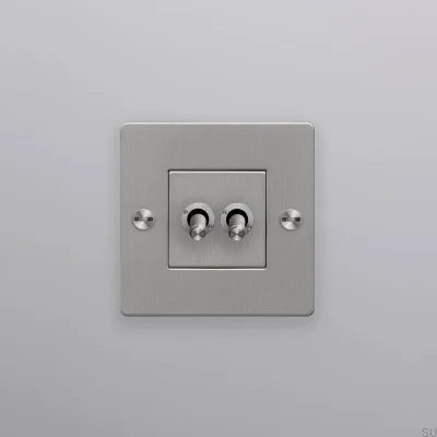 Interruptor doble sin logo Cruz 1G Acero Plata Estándar Europeo
