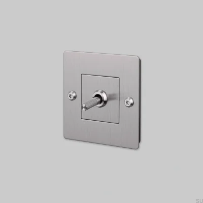 Interruptor único con logotipo Linear 1G Acero Acero Plata Estándar Europeo