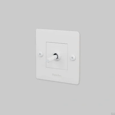 Interruptor individual con logotipo Lineal 1G Acero Blanco Estándar Europeo